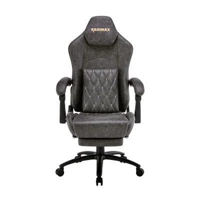 Raidmax DK729 gaming chair with reclining armrests, adjustable backrest angle, adjustable lumbar support, footrest, and butterfly mechanism for ultimate comfort and relaxation.